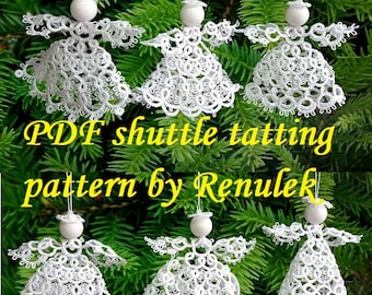 SIX Angels 3D’ -RENULEK- PDF Original Shuttle Tatting Pattern. Instant Digital Download. Tatting yourself. xmas gift. schemat frywolitki.