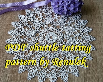 doily EDELWEISS -RENULEK- PDF Original Shuttle Tatting Pattern by Renulek Instant Digital Download. Tatting yourself gift. lace napkin.