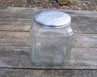 Hoosier Tea Jar Mission Pattern Clear Glass cabinet antique vintage old r...