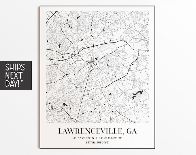 Lawrenceville GA City Map Art Lawrenceville Line City Etsy