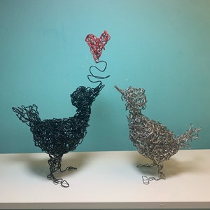 Aluminum wire love birds twisted wire art silver sculpture paint and pleasure anniversary gift metal art desktop sculpture garden art