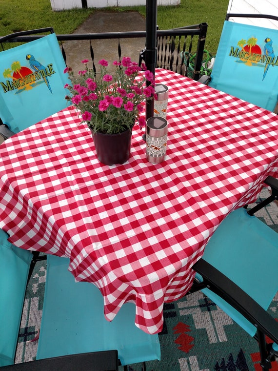 Umbrella hole fabric Patio Tablecloth in 7 colors checkered Etsy