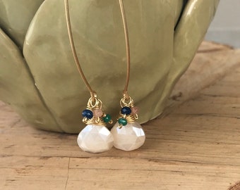 White Moonstone Cluster Earrings