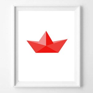 Barco vermelho de origami, Arte geométrica colorida para imprimir, Quarto infantil para berçário, Arte de decoração laranja para casa, Para imprimir, download instantâneo