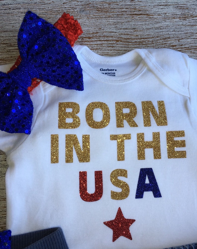 4th of July Outfit, Baby Girl/'s Rockin/' Jean Denim Shorts Born In The USA Patriotic Baby Girl Baby distressed denim shorts