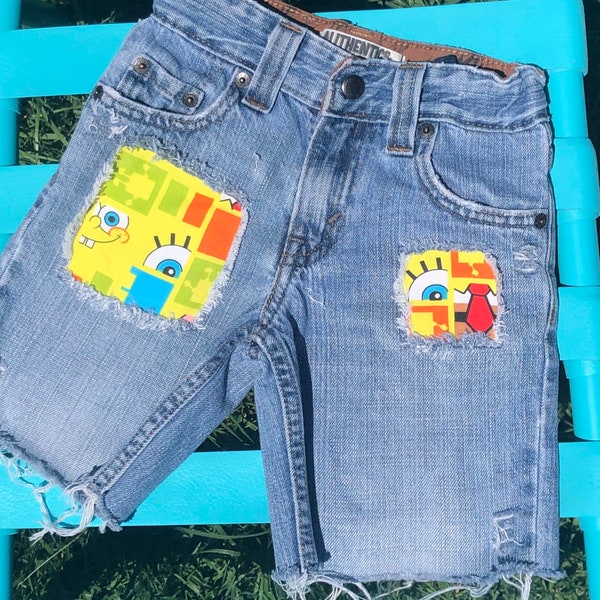 Sponge Bob Square Pants birthday jeans ripped distressed patches Sponge Bob boys toddler