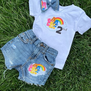 Carebear birthday/Carebear distressed shorts/Carebear 1st birthday/Carebear second birthday