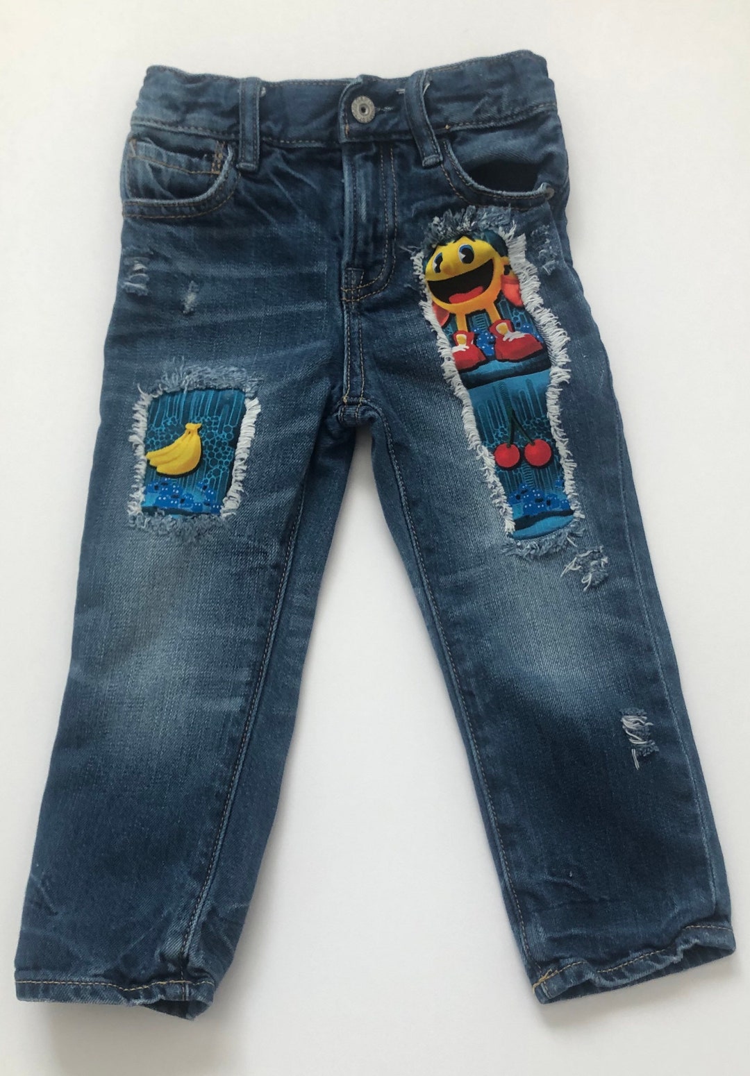 Pac-man Distress Jeans/vintage Pac-man Distress Jeans/pac-man Fabric ...