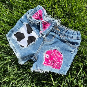 Cowgirl printing jeans shorts distressed Cut off‘s Farm birthday Cow birthday