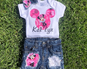 Personalized Minnie Mouse Outfit, First Birthday, Disneyland Trip