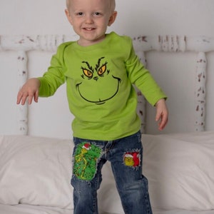 Toddler Grinchmas Distressed Jeans,  Christmas Party Outfit