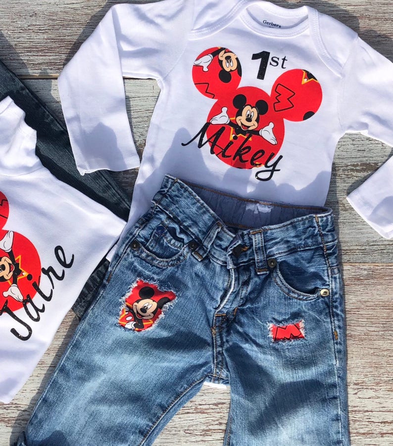 Mickey Mouse First Birthday Outfit Mickey Mouse Onesie Etsy