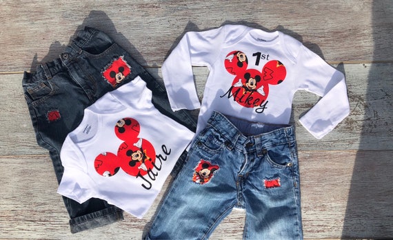 Mickey Mouse First Birthday Outfit Mickey Mouse Onesie Etsy