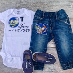To Infinity and Beyond, Toy Story inspired birthday outfit/distressed Toy Story birthday outfit/1st birthday outfit Toy Story