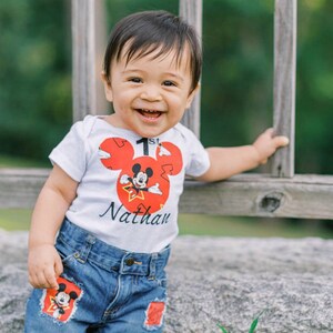 Mickey Mouse First Birthday Outfit Mickey Mouse Onesie Mickey Mouse Distressed Blue Jeans Mickey Mouse Baby Boys First Mickey Outfit Etsy UK