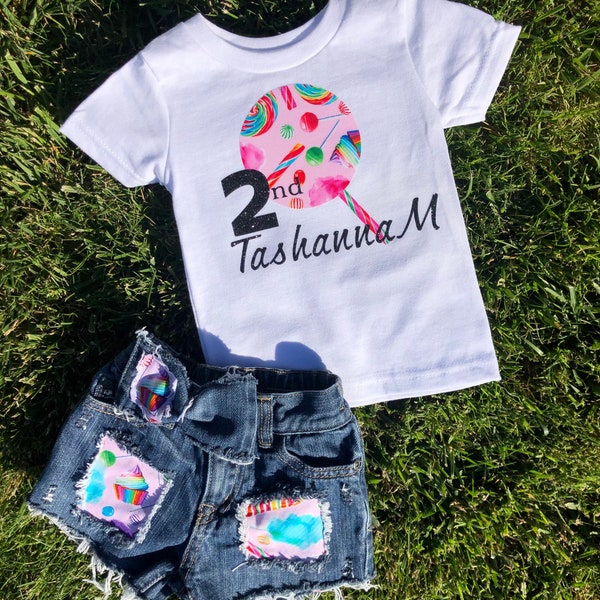 Candyland birthday outfit/ distressed Candyland shorts/Candyland birthday/sweet One birthday