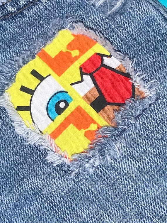 Sponge Bob Square Pants Birthday Jeans Ripped Distressed Sponge Bob Square Pants Birthday Jeans Ripped Distressed