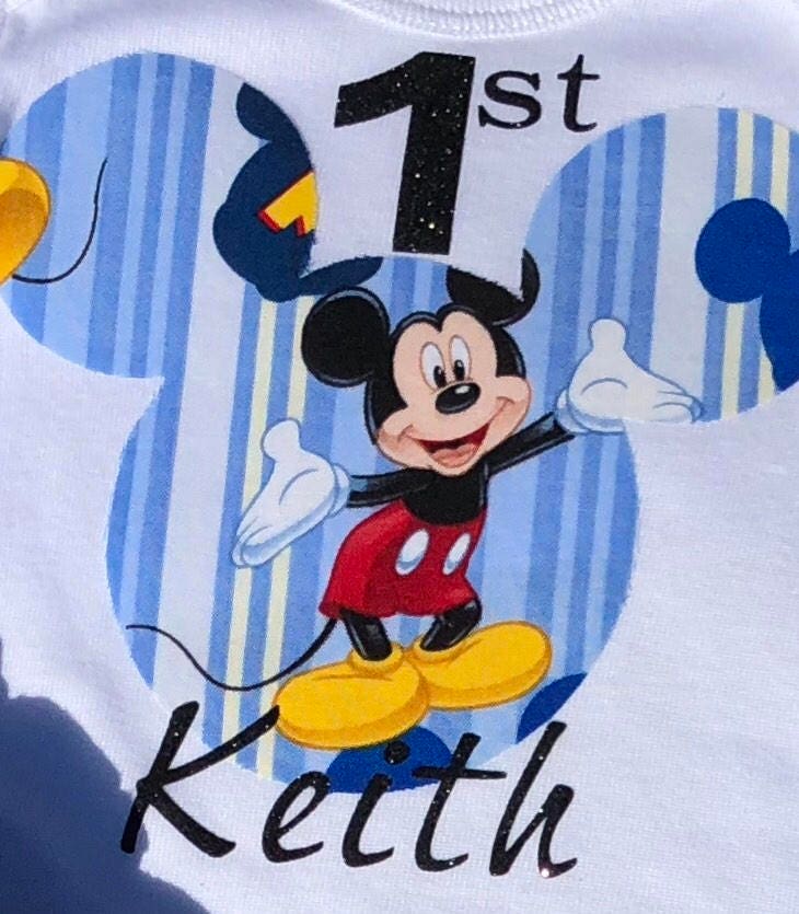 Mickey Mouse First Birthday Outfit Mickey Mouse Onesie Mickey Mouse Distress Blue Jeans Baby Boys First Mickey Outfit Birthday Set Etsy UK