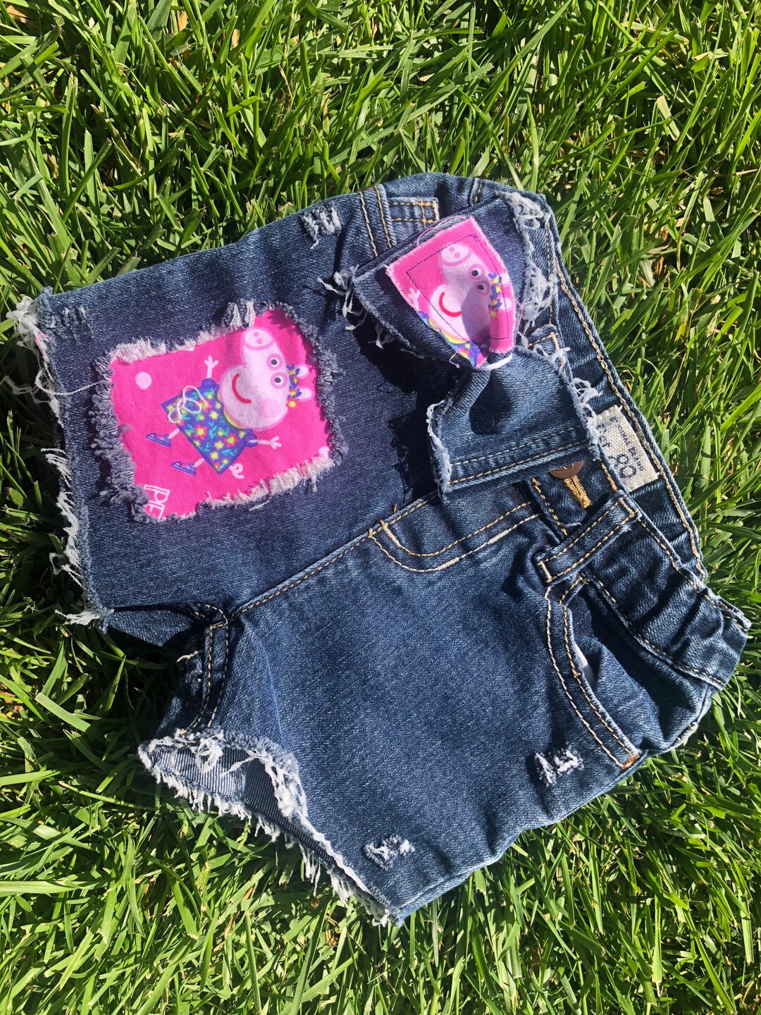 Peppa Pig Shorts Birthday Denim Distressed Rip From Peppa Pig Fabric Peppa Pig Shorts Birthday Denim Distressed Rip From Peppa Pig Fabric