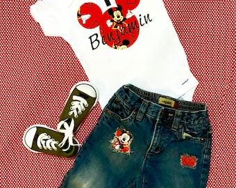 Mickey Mouse First Birthday Outfit, Appliqued Jeans Set