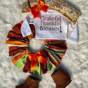 Baby girl clothes, Thanksgiving outfit, &quot;Grateful Thankful Blessed&quot; fall tutu, baby girl Pumpkin set, Fall outfit, First Thanksgiving outfit