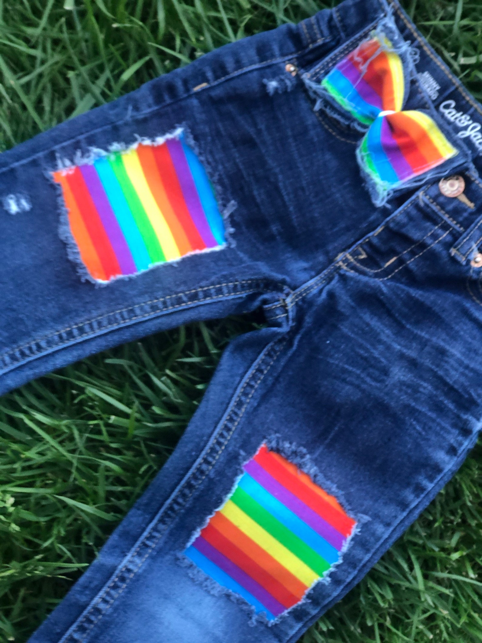 Rainbow Shorts Distressed Rainbow Shorts Rainbow/ Long Jeans Etsy