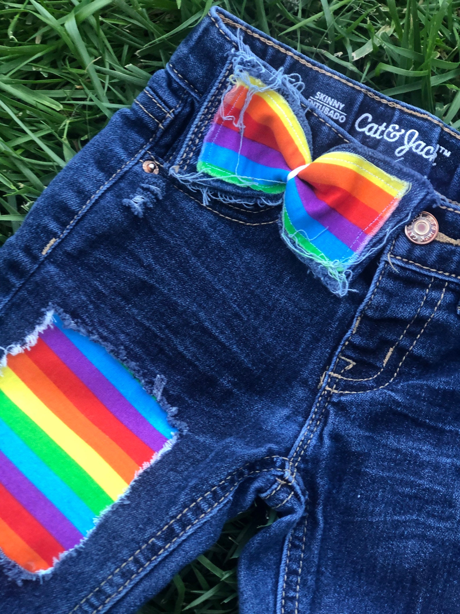 Rainbow Shorts Distressed Rainbow Shorts Rainbow/ Long Jeans Etsy