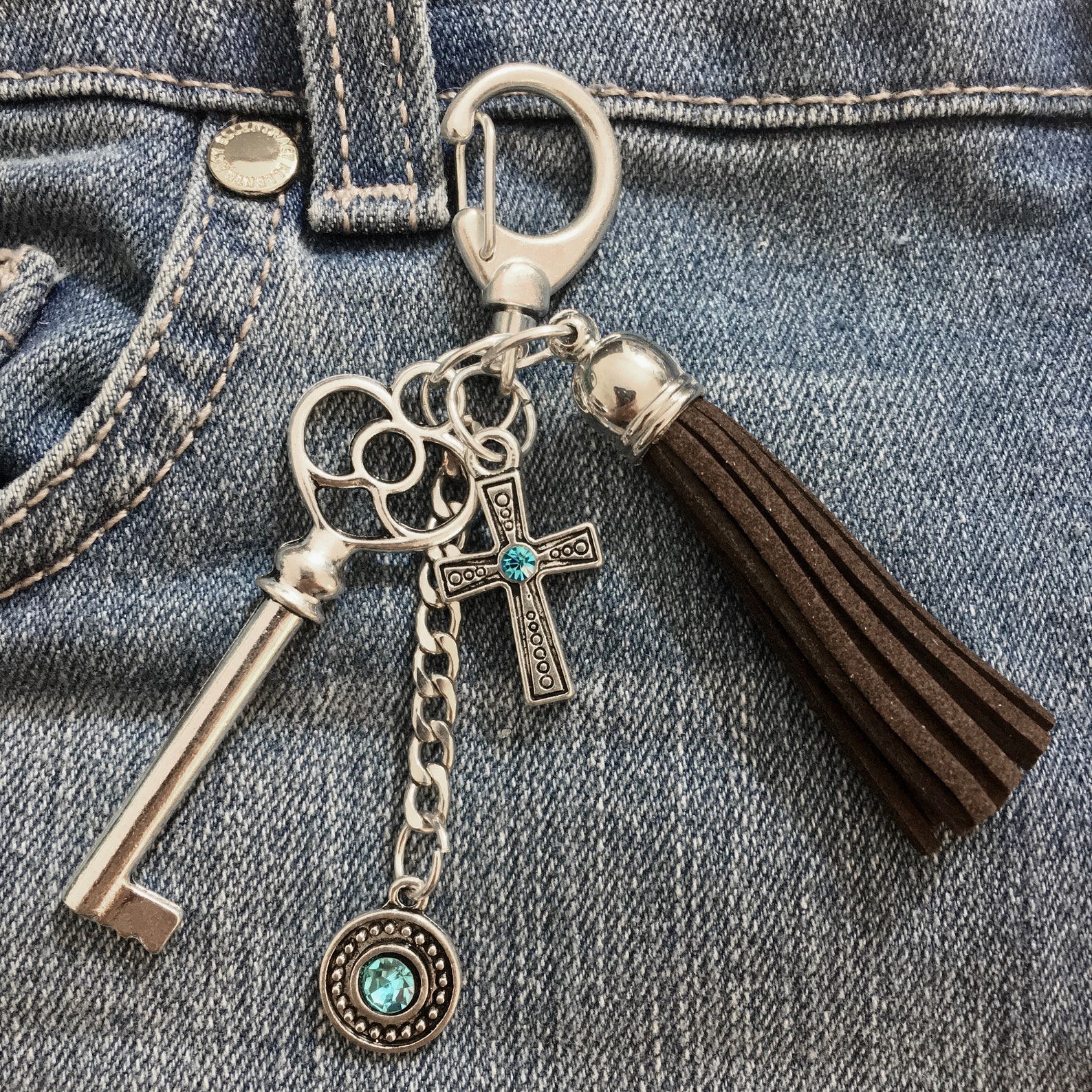 Jean Jewelry or Handbag Charm Accessory Silver Plate Brown Etsy