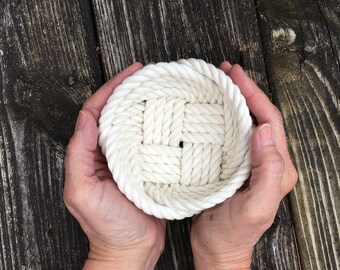 Rope Bowl Small Cotton Rope Jute Trinket Dish Nautical Decor White Rope Basket Beach House Natural Decor Office Desk Decor Key Bowl Gift