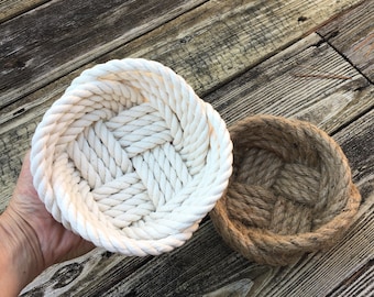 Rope Bowl Natural Cotton or Jute Rope Basket White Decor Gift for Mom Rustic Primitive Nautical Bathroom Decor  Wedding Gift Beach Decor