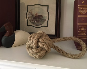 Nautical Knot Decor Jute Rope Ornament Monkey Fist Table Top Decor Bookshelf Art Oversized Christmas Tree Ornament Beach Coastal Decor