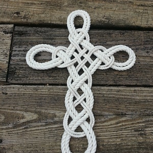 Rope Cross Wedding Ceremony Decor Natural White Cotton Nautical Braided Celtic Cross Sailors Cross Nautical Decor Beach Wedding Wall Decor