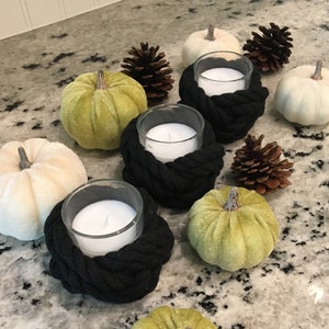 Black Rope Tea Light Votive Candle Holder for Halloween, Country, Farmhouse, Nautical, Beach Decor, Table Top Set,  Mantle Display