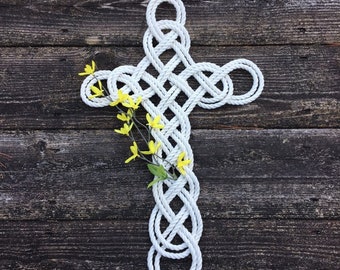 Large Rope Cross Easter Wreath for Wedding Ceremony Religious Christian Wall Decor Natural White Nautical Sailor Cross Beach Wedding