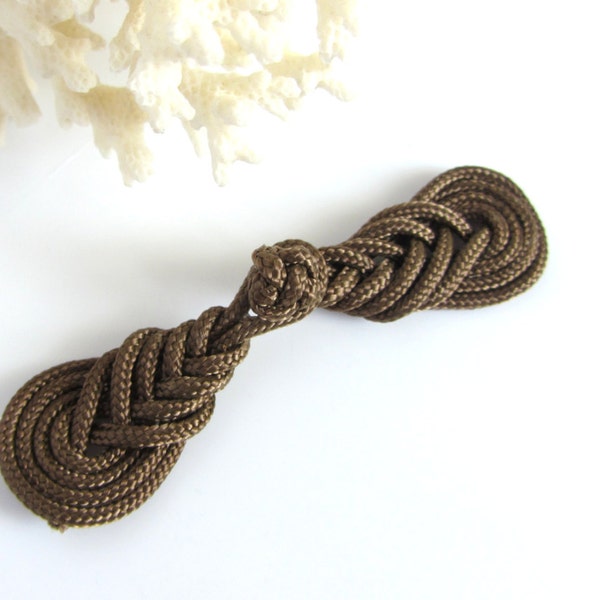 Brown Frog Closure Chocolate Coffee Chinese Knotting Cord Sweater Clasp Coat Button Purse Latch Historical Clothing Costume Fastener