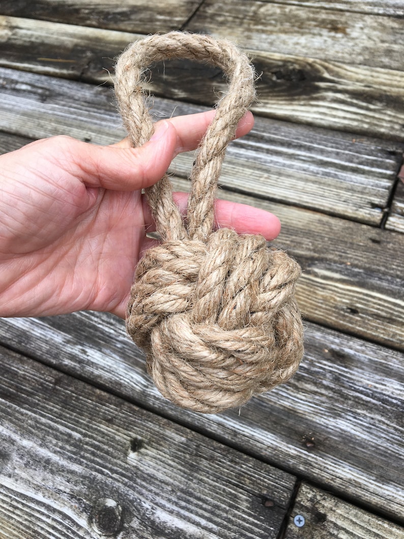 Nautical Knot Decor Jute Rope Ornament Monkey Fist Table Top Etsy