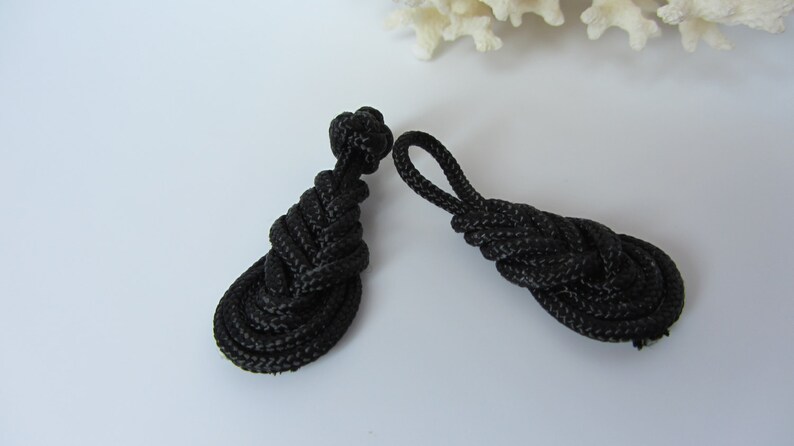Chinese Frog Closure Hand tied in Black Braided Cord Coat Button Sweater Clasp Purse Clasp Box Latch Sewing Notion Chinese Knotting Pipa