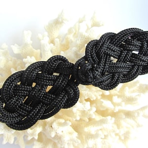 Black Frog Closure Celtic Coat Button Fastener Sweater Clasp Purse Latch Hand Tied Chinese Knotting Cord Historical Costume Clothing Notion