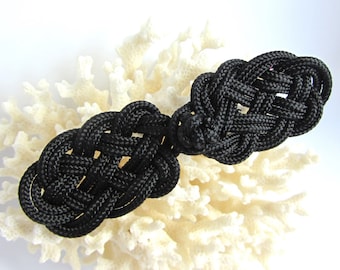 Black Frog Closure Celtic Coat Button Fastener Sweater Clasp Purse Latch Hand Tied Chinese Knotting Cord Historical Costume Clothing Notion