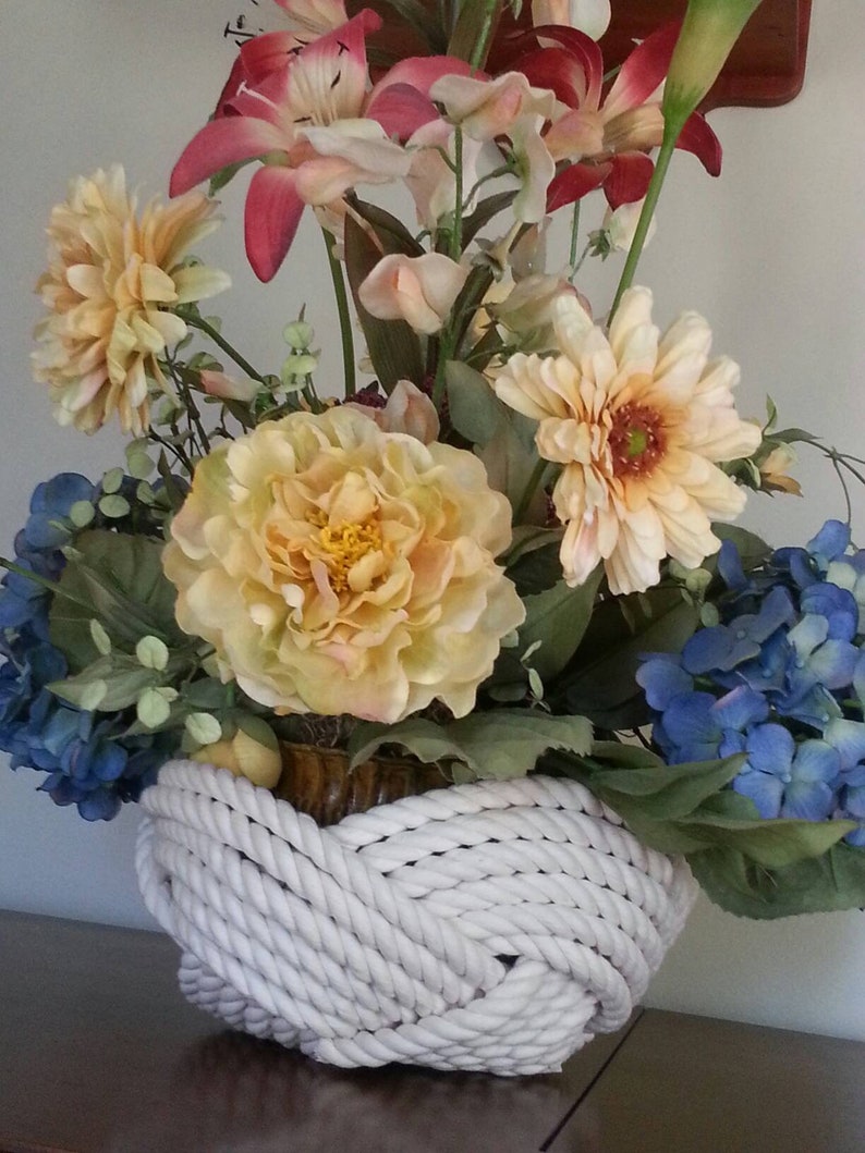 Large Rope Bowl White Sailor Knot Cotton Rope Basket Kitchen Etsy