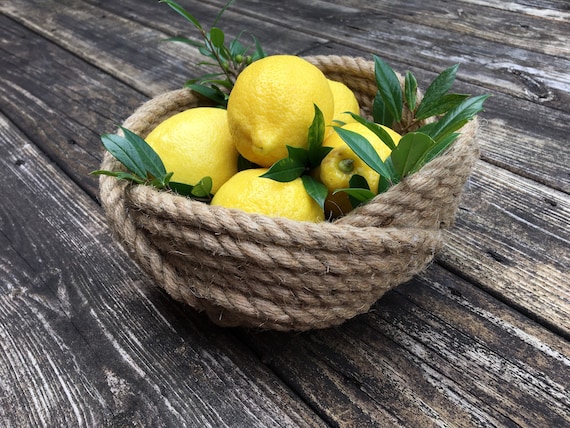Large Jute Rope Bowl Basket Natural Fiber for Rustic Nautical