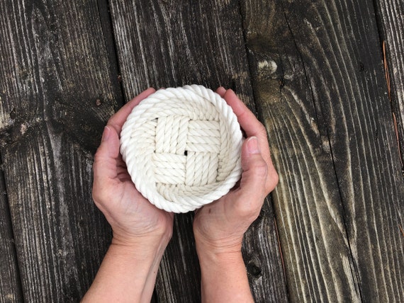 Rope Bowl Small Cotton Rope Jute Trinket Dish Nautical Decor White Rope Basket Beach House Natural Decor Office Desk Decor Key Bowl Gift