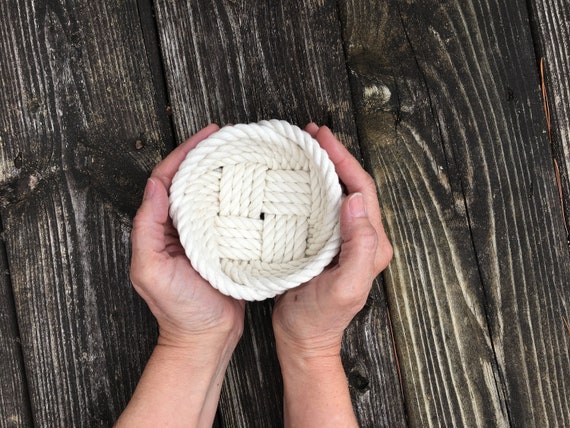 Rope Bowl Small Cotton Rope Jute Trinket Dish Nautical Decor White Rope  Basket Beach House Natural Decor Office Desk Decor Key Bowl Gift 