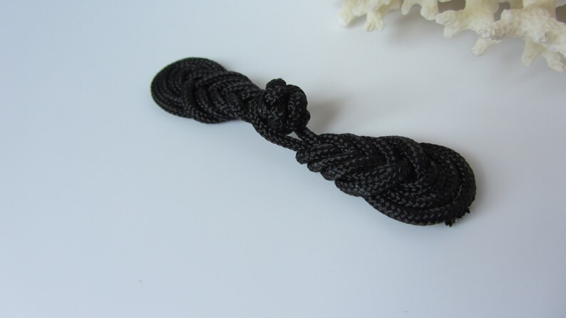 Chinese Frog Closure Hand tied in Black Braided Cord Coat Button Sweater Clasp Purse Clasp Box Latch Sewing Notion Chinese Knotting Pipa