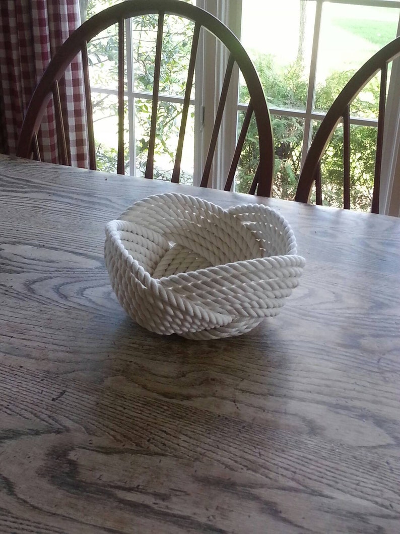 Large Rope Bowl White Sailor Knot Cotton Rope Basket Kitchen Etsy