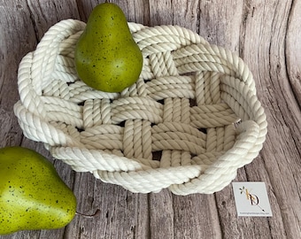 Rope Bowl Large White Cotton Rope Nautical Decor Kitchen Table Centerpiece White Decor Nautical Rope Decor Beach Wedding Gift Mothers Day
