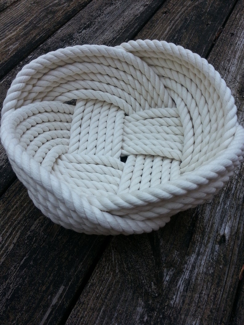 Large Rope Bowl White Sailor Knot Cotton Rope Basket Kitchen Etsy