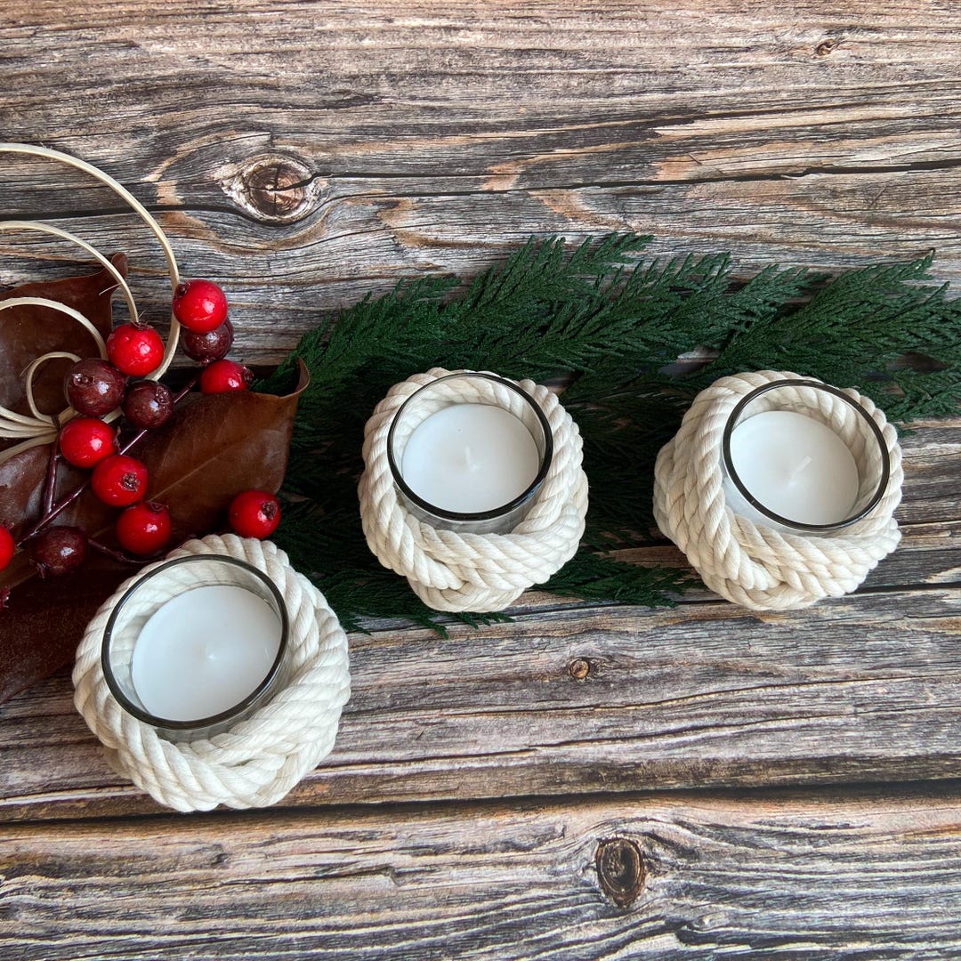 Rope Tea Light Votive Candle or LED Holder for Coastal Nautical or ...