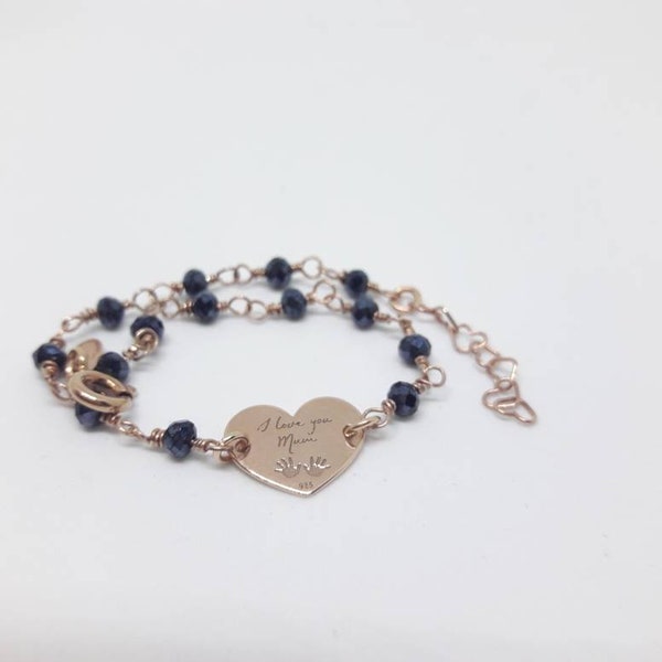 Rosary bracelet with heart, gold rose silver plated, woman bijoux, minimal jewels