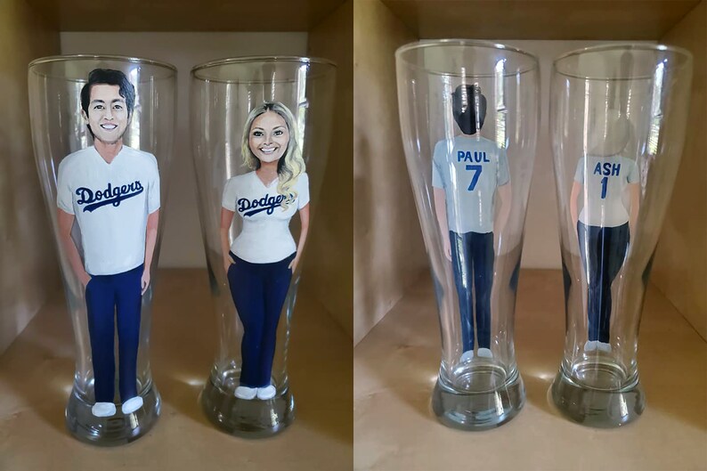 Hand Painted Portrait Painting from Photo on Wine Glass Beer Glass or Coffee Mug Unique Gift for Wedding Engagement Birthday Graduation Pilsner Glass